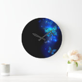 暗い背景のモルフォ・バタフライ ラージ壁時計 (ホーム)