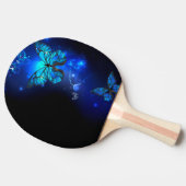 暗い背景のモルフォ・バタフライ 卓球ラケット (横)
