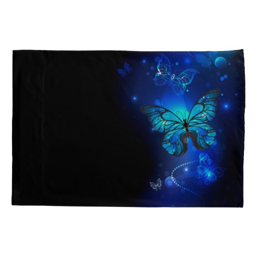 暗い背景のモルフォ・バタフライ 枕カバー (裏面-左)