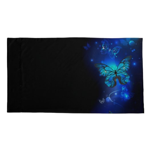 暗い背景のモルフォ・バタフライ 枕カバー (裏面)