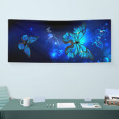 暗い背景のモルフォ・バタフライ 横断幕 (トレードショー)