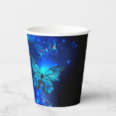 暗い背景のモルフォ・バタフライ 紙コップ (正面)
