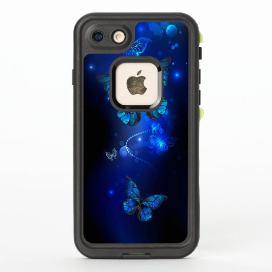 暗い背景のモルフォ・バタフライ LifeProof iPhoneケース (裏面)