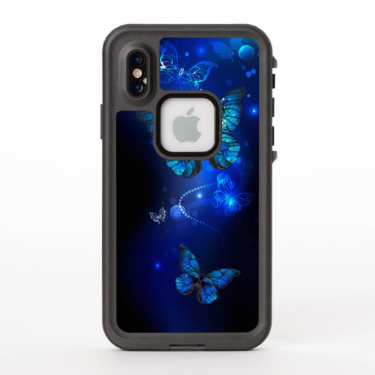 暗い背景のモルフォ・バタフライ LifeProof iPhoneケース (裏面)