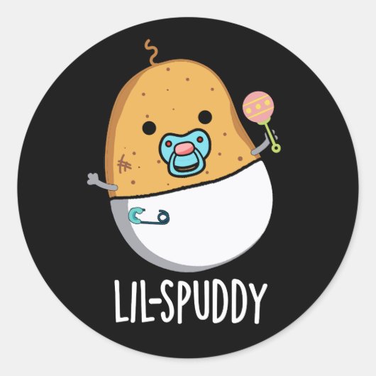 暗い背景のユーモラスなじゃがいもの洒落 Lil-spuddy ラウンドシール (正面)