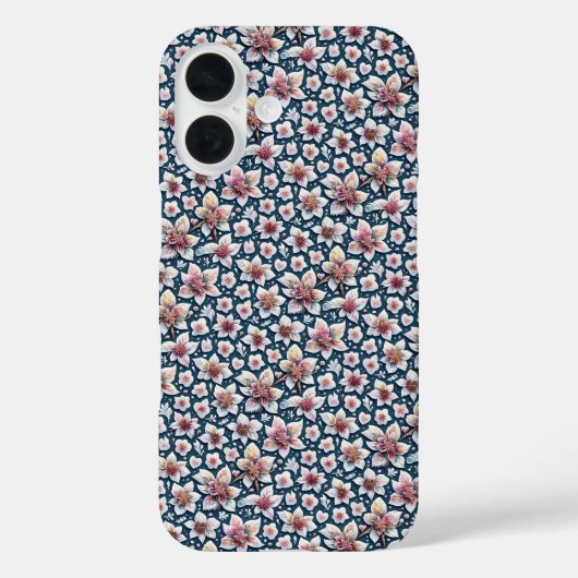 暗い背景の上にピンクと白の花 Case-Mate iPhoneケース (裏面)
