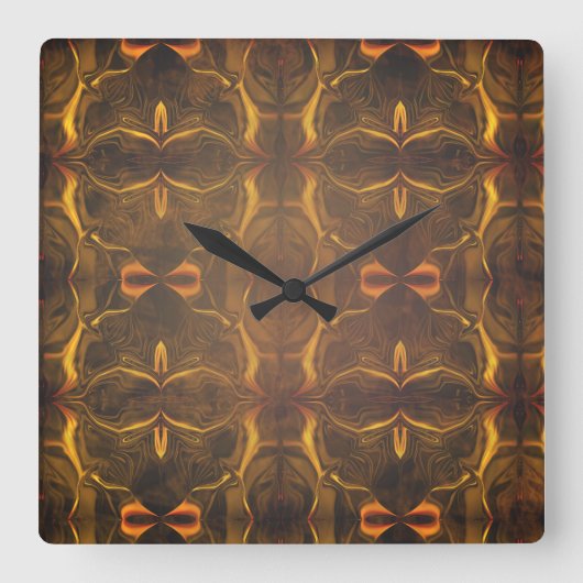 暗い背景の上に「金ゴールドストロークが浮く」図形 スクエア壁時計 (正面)