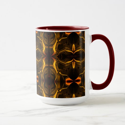 暗い背景の上に「金ゴールドストロークが浮く」図形 マグカップ (右)