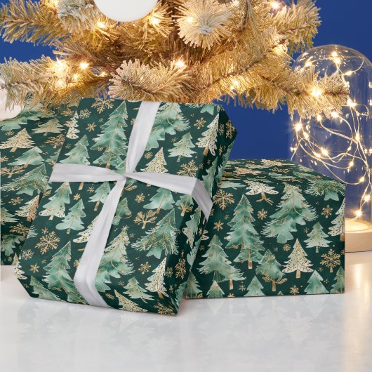 暗い背景の冬の森のラッピングペーパー ラッピングペーパー (クリスマス)