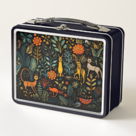 暗い背景の幻想的な動植物 メタルランチボックス