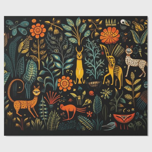 暗い背景の幻想的な動植物 ラッピングペーパー (フラット)