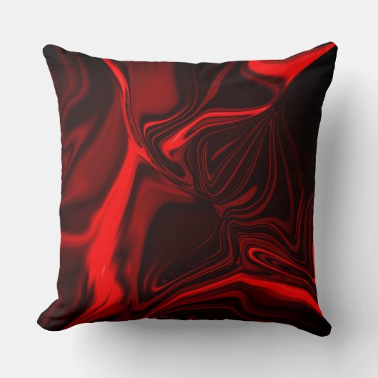 暗い背景の明るい赤と暗い曲線 クッション (正面)