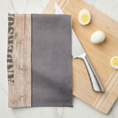 暗い背景の木目、ファミリ名 キッチンタオル (四つ折り)