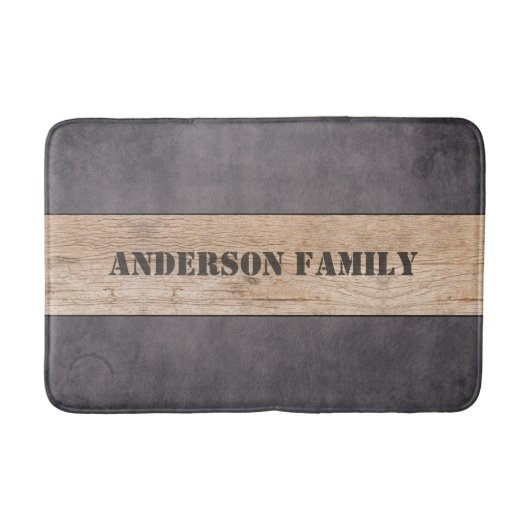 暗い背景の木目、ファミリ名 バスマット (正面)