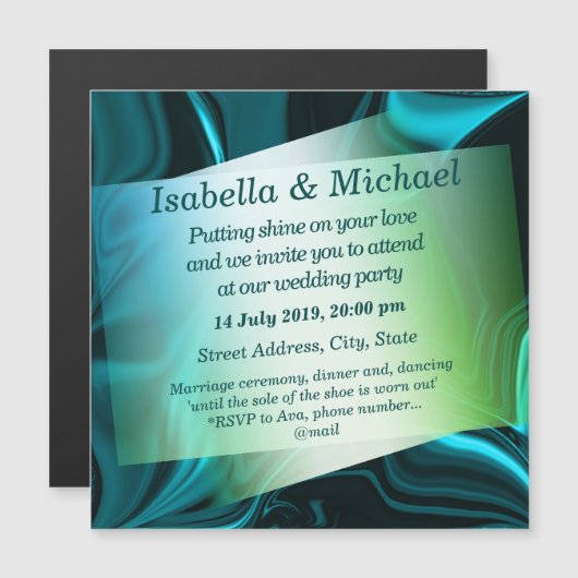 暗い背景の淡いシアンと濃いカーブ マグネット招待状 (正面/裏面)