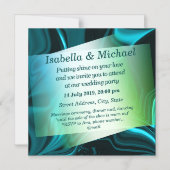 暗い背景の淡いシアンと濃いカーブ マグネット招待状 (正面)