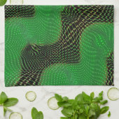 暗い背景の澄ん緑の曲線と点 キッチンタオル (折り畳み)