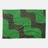 暗い背景の澄ん緑の曲線と点 キッチンタオル (横)
