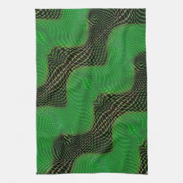 暗い背景の澄ん緑の曲線と点 キッチンタオル