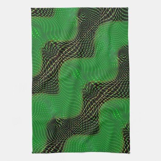 暗い背景の澄ん緑の曲線と点 キッチンタオル (縦)