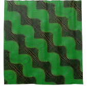 暗い背景の澄ん緑の曲線と点 シャワーカーテン (正面)