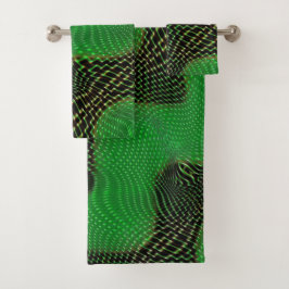 暗い背景の澄ん緑の曲線と点 バスタオルセット