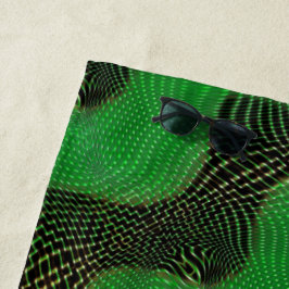 暗い背景の澄ん緑の曲線と点 ビーチタオル