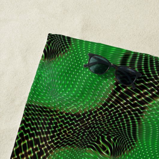 暗い背景の澄ん緑の曲線と点 ビーチタオル (インサイチュ)