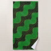 暗い背景の澄ん緑の曲線と点 ビーチタオル (正面)