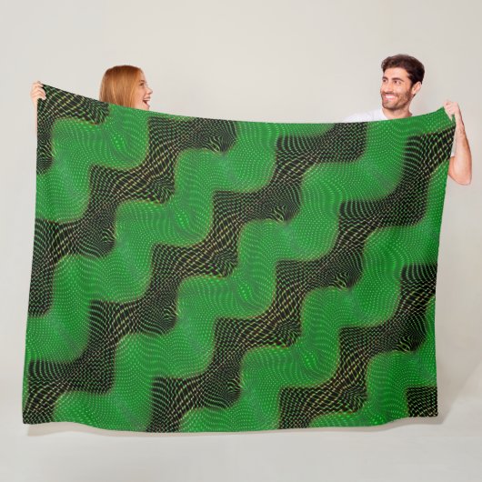 暗い背景の澄ん緑の曲線と点 フリースブランケット (インサイチュ)