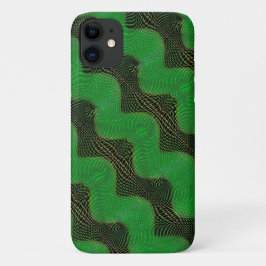 暗い背景の澄ん緑の曲線と点 iPhone 11 ケース