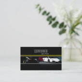 暗い背景の白くおよび黒くエキゾチックな車 名刺 (スタンド正面)