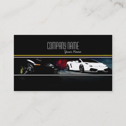 暗い背景の白くおよび黒くエキゾチックな車 名刺 (正面)