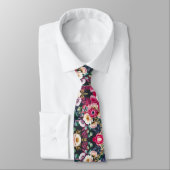 暗い背景の花の模様 ネクタイ (タイ)