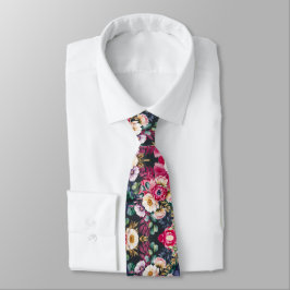 暗い背景の花の模様 ネクタイ