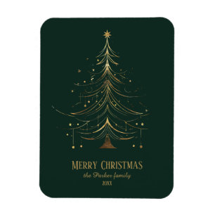 暗い背景の金ゴールドの様式化クリスマスツリー マグネット