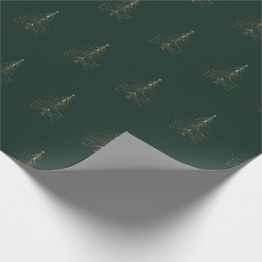 暗い背景の金ゴールドの様式化クリスマスツリー ラッピングペーパー (角)