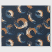 暗い背景の青と茶色の渦巻き円 ラッピングペーパー (フラット)