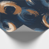 暗い背景の青と茶色の渦巻き円 ラッピングペーパー (角)