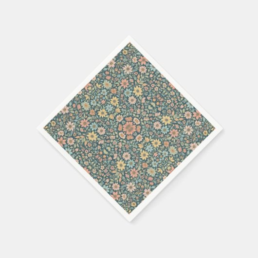 暗い背景を持つパステルの花 スタンダードカクテルナプキン (角)