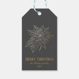 暗い背景エレガント上の金ゴールドアウトラインポインセチア ギフトタグ