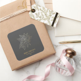 暗い背景エレガント上の金ゴールドアウトラインポインセチア スクエアシール