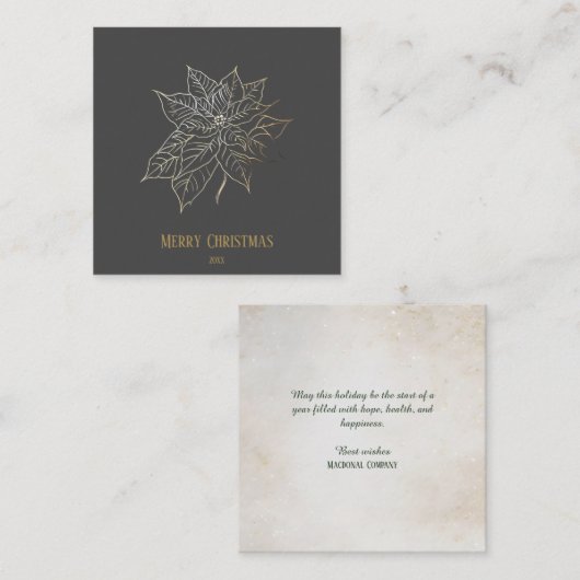 暗い背景エレガント上の金ゴールドアウトラインポインセチア スクエア名刺 (正面/裏面)