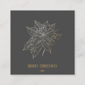 暗い背景エレガント上の金ゴールドアウトラインポインセチア スクエア名刺 (正面)