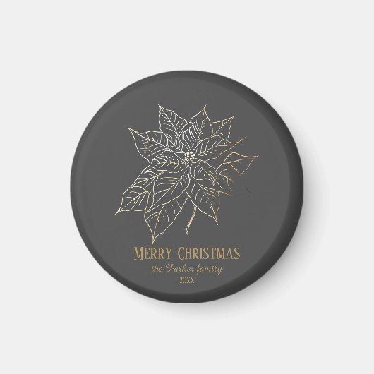 暗い背景エレガント上の金ゴールドアウトラインポインセチア マグネット (正面)