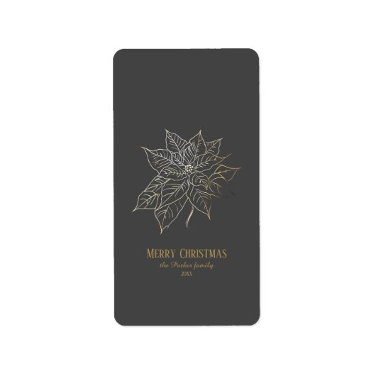 暗い背景エレガント上の金ゴールドアウトラインポインセチア ラベル (正面)