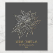 暗い背景エレガント上の金ゴールドアウトラインポインセチア ワインラベル (シングルラベル)