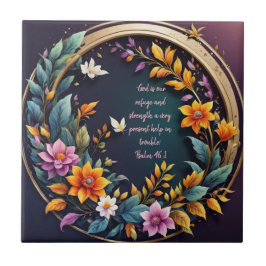 暗い背景フローラフレーム聖書の詩 タイル