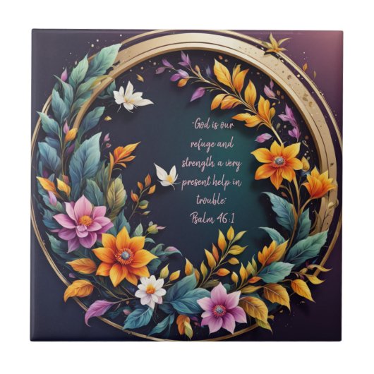 暗い背景フローラフレーム聖書の詩 タイル (正面)