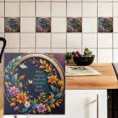 暗い背景フローラフレーム聖書の詩 タイル